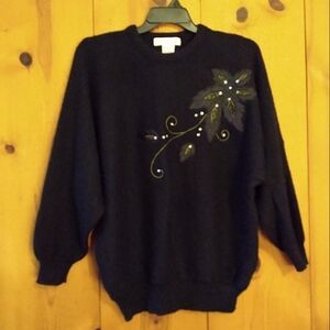 Vintage Vanderbilt Knit Dolman Sleeve Sweater with Leaf Applique